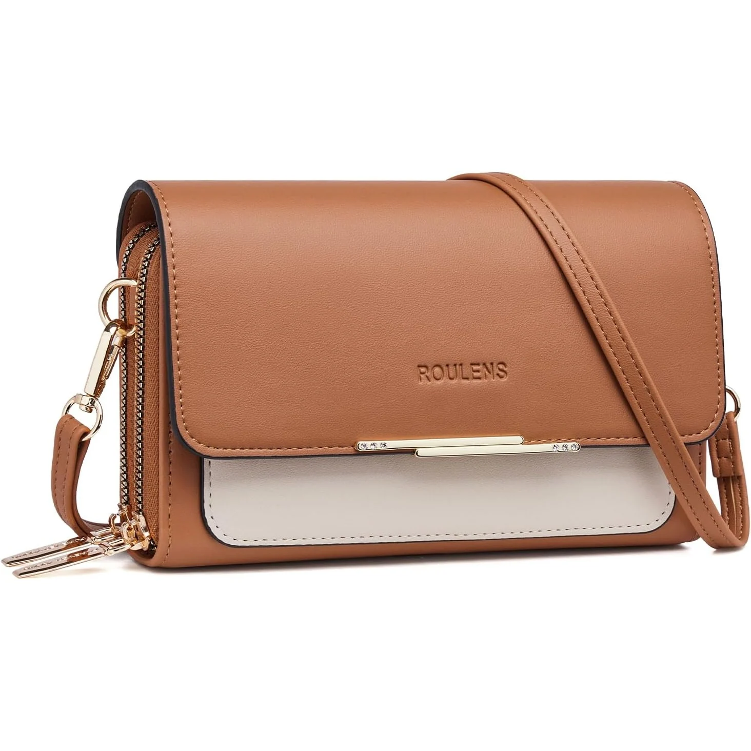 Roulens Pocket Phone Crossbody in Tan/Stone