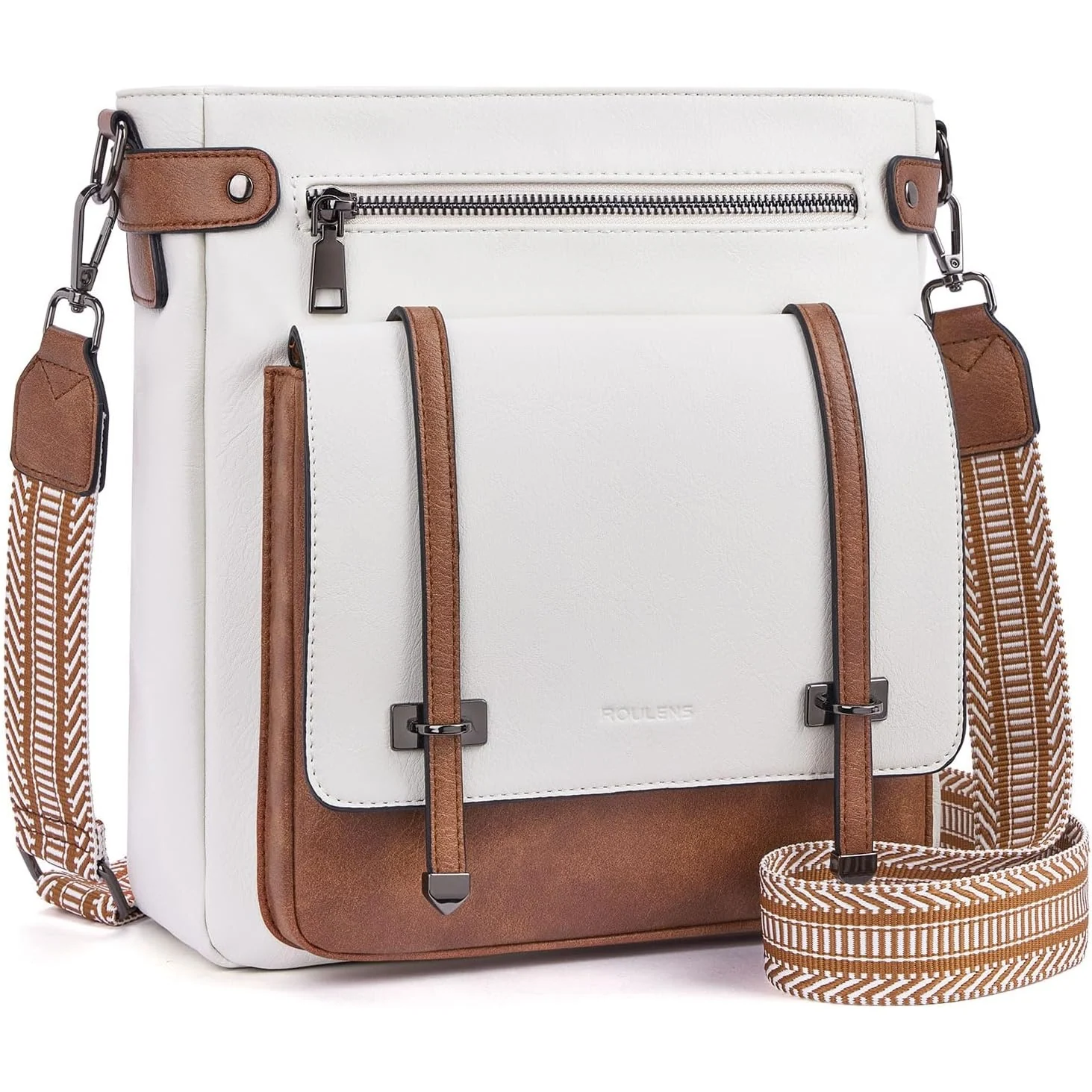Roulens Flap Guitar-Strap Crossbody in Beige/Brown