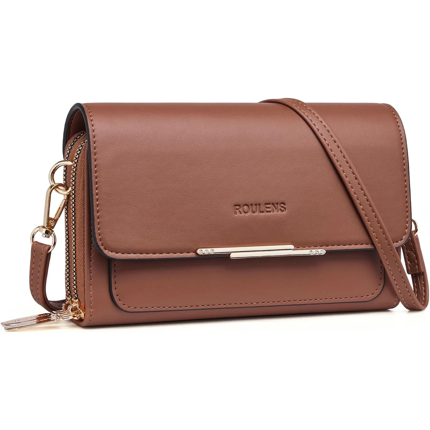 Roulens Pocket Phone Crossbody in Cognac Brown