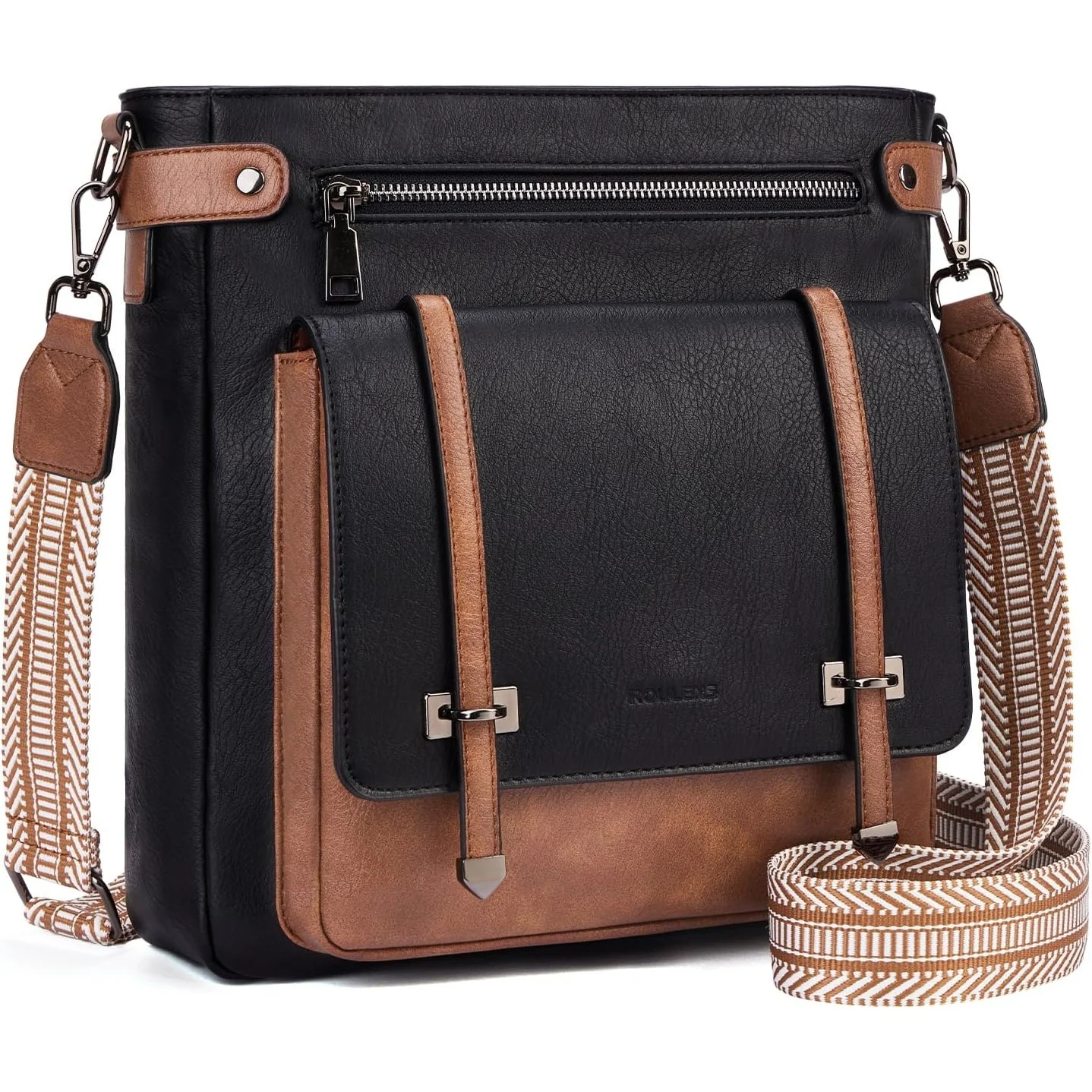 Roulens Flap Guitar-Strap Crossbody in Black/Brown