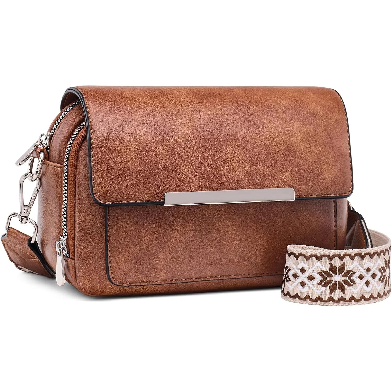 Roulens RFID Camera Crossbody in Brown