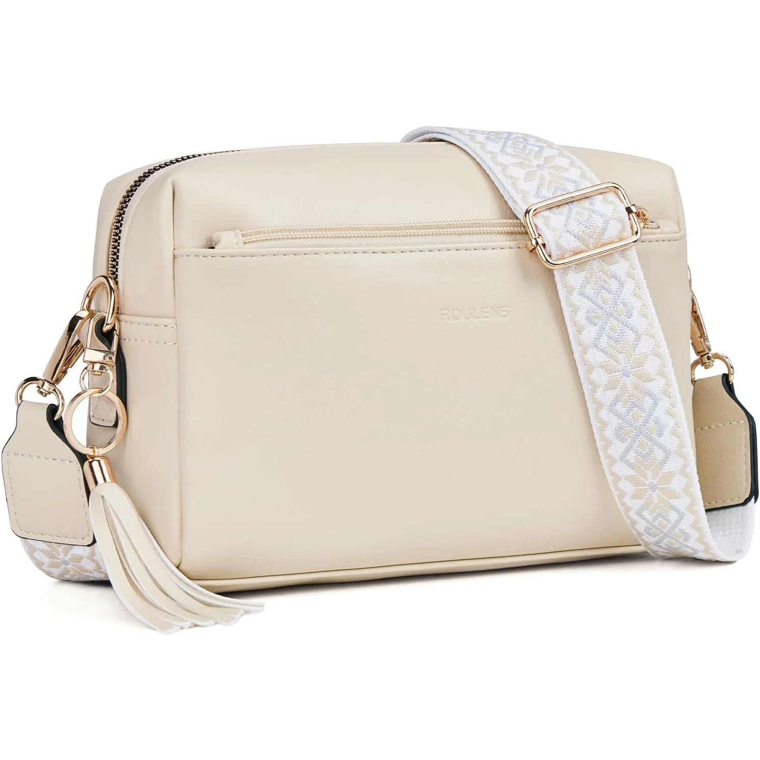 Roulens Triple-Zip Crossbody in Beige