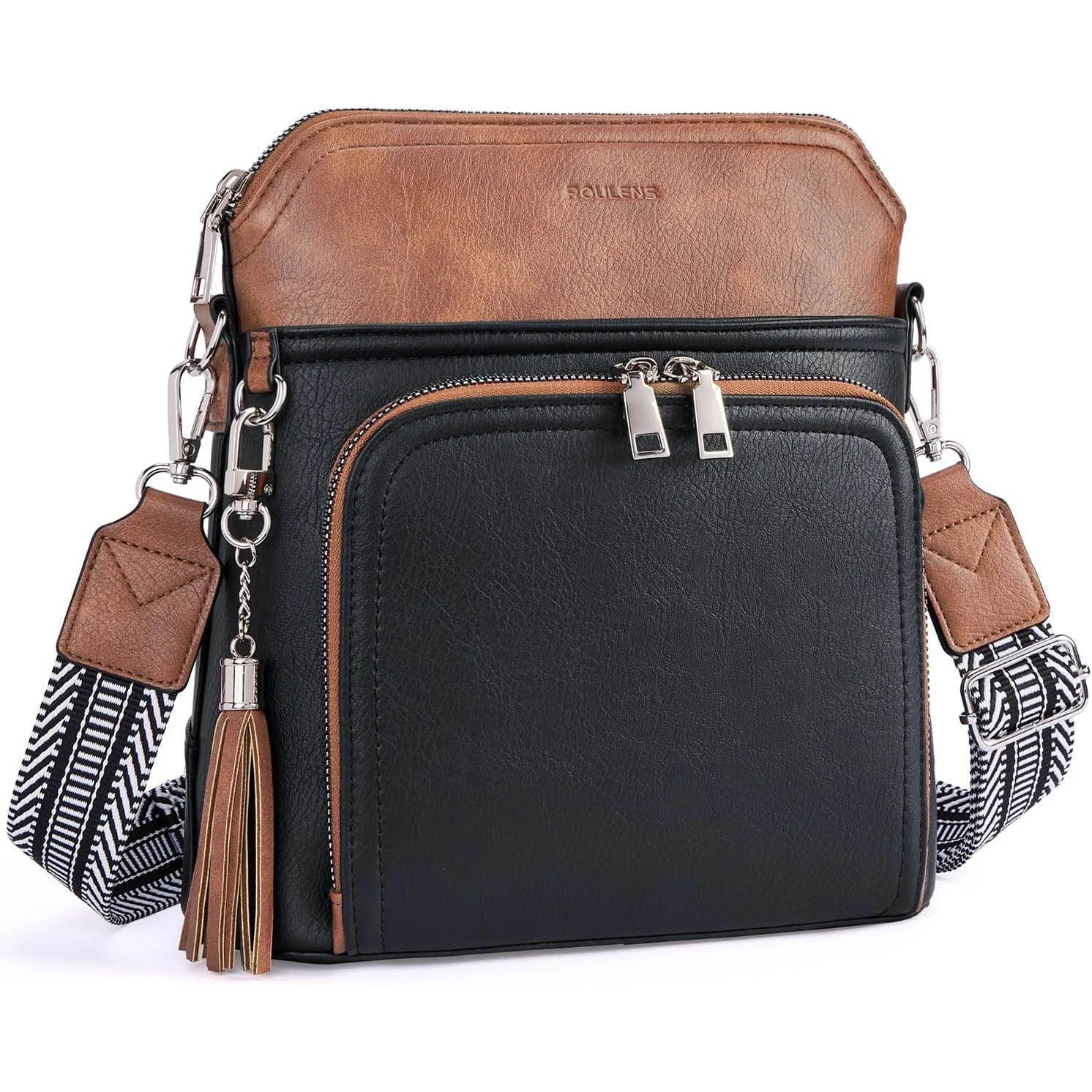 Roulens Tassel Wallet Crossbody in Black/Brown