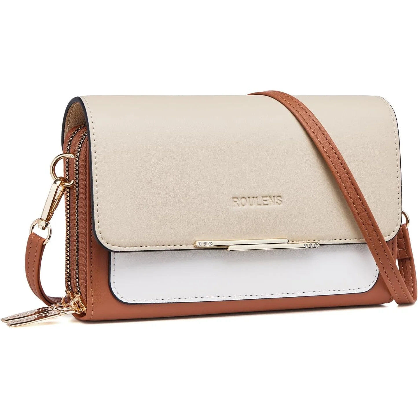 Roulens Pocket Phone Crossbody in Beige/Brown