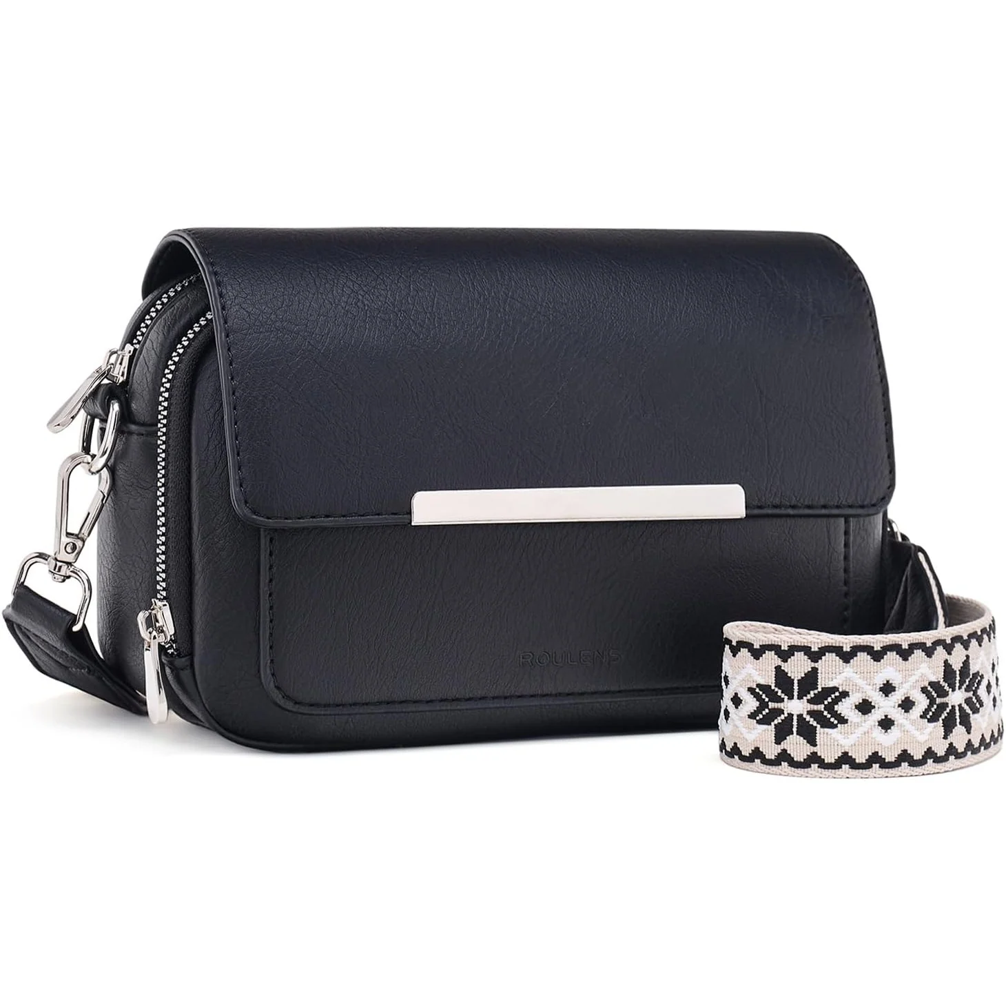 Roulens RFID Camera Crossbody in Black