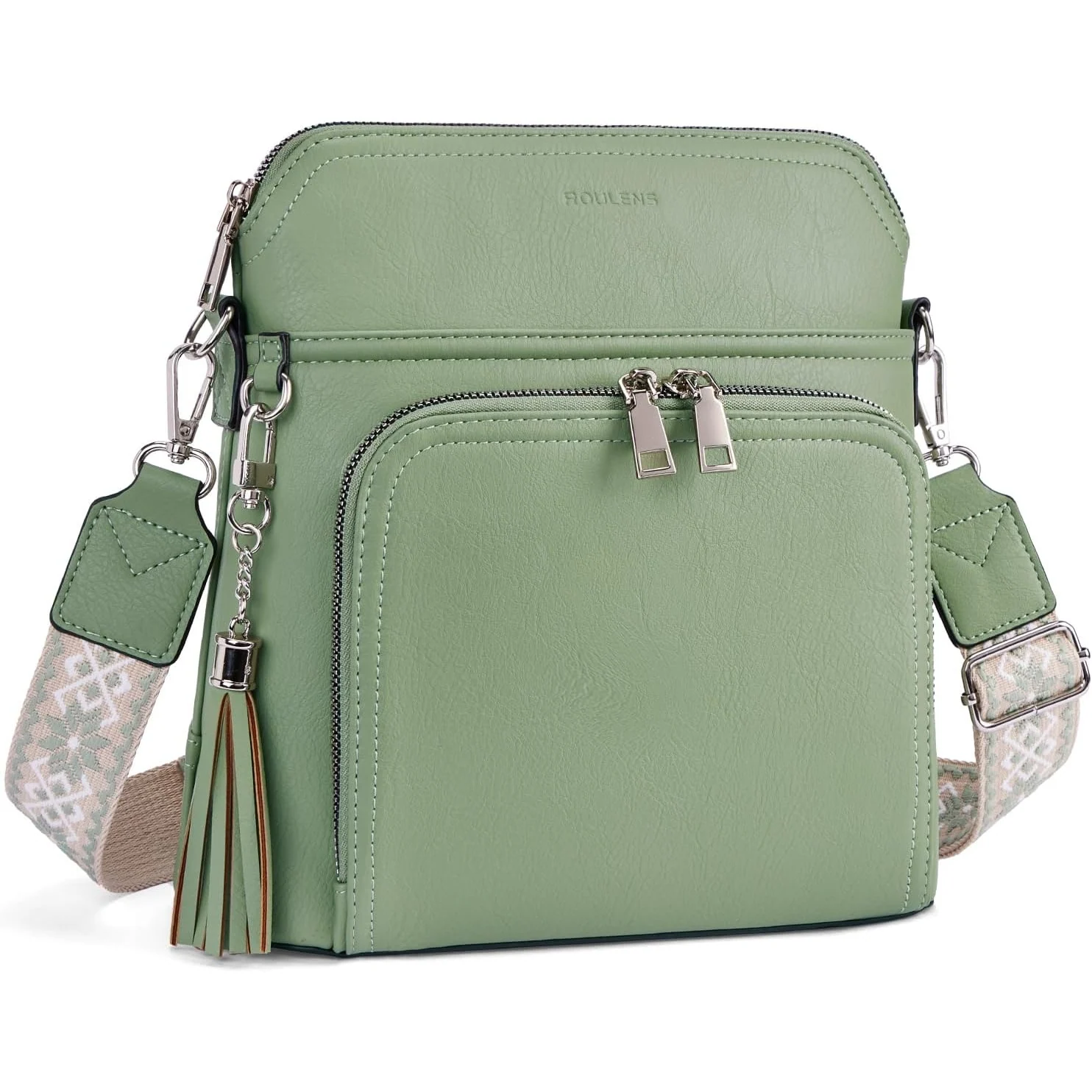 Roulens Tassel Wallet Crossbody in Moss Green
