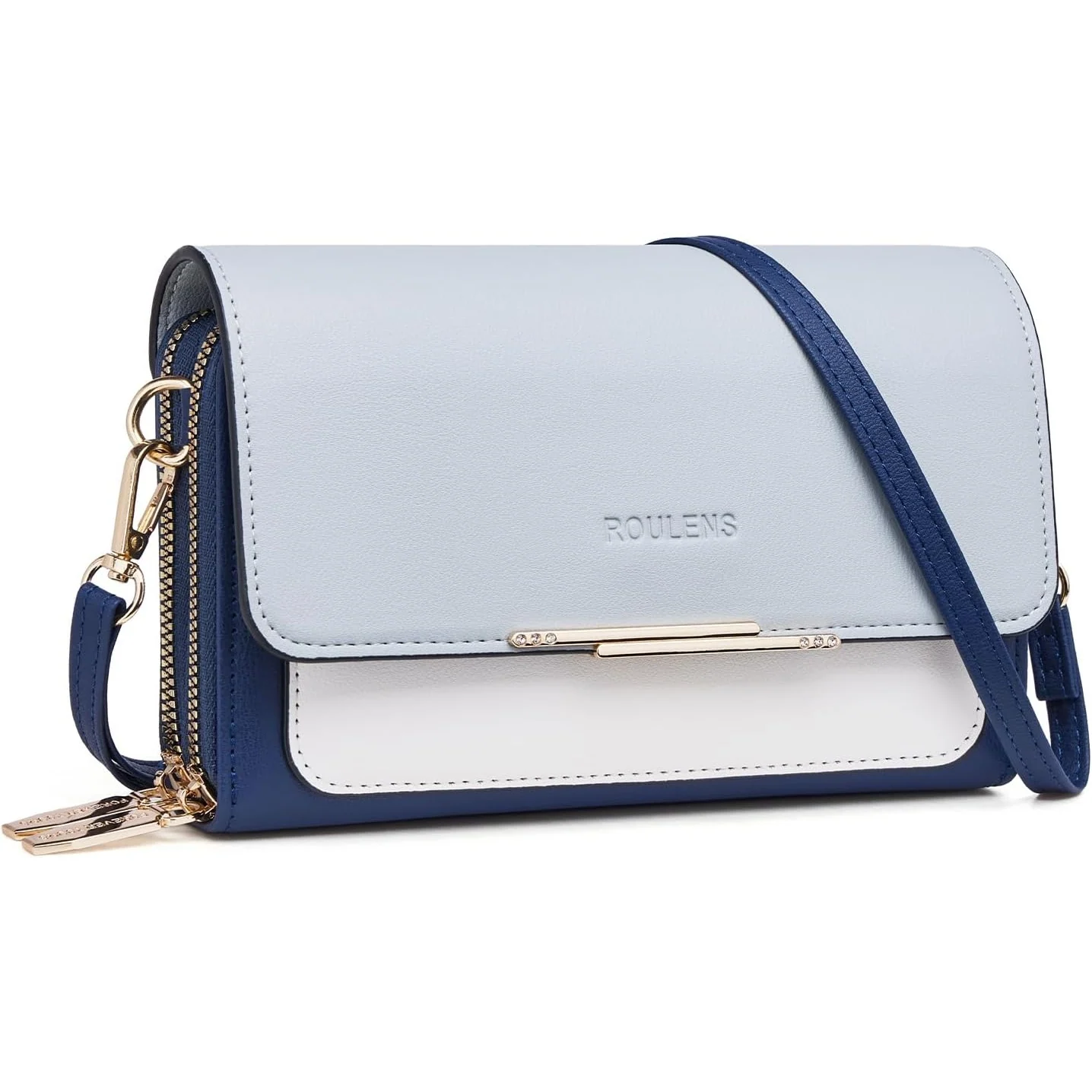 Roulens Pocket Phone Crossbody in Navy/Light Blue